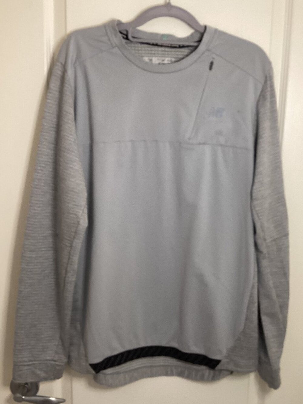 New Balance Men's Gray Running Long Sleeve Top Reflectors Shoulder Pocket
